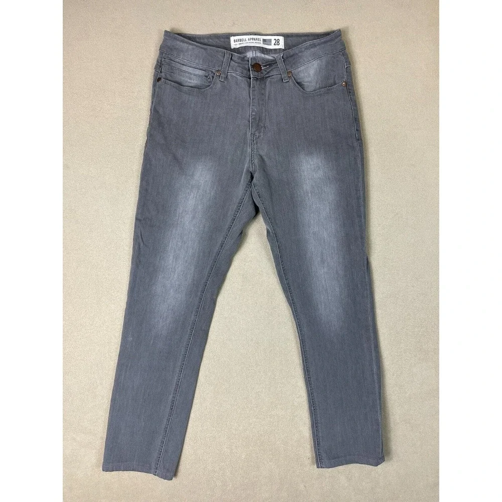 Barbell Jeans Mens 28 Gray Straight Mid‎ Rise Logo Pockets Preppy Adult